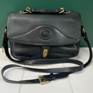 Vintage Dooney & Bourke Large Carrier Shoulder Bag - Black Pebbled Leather